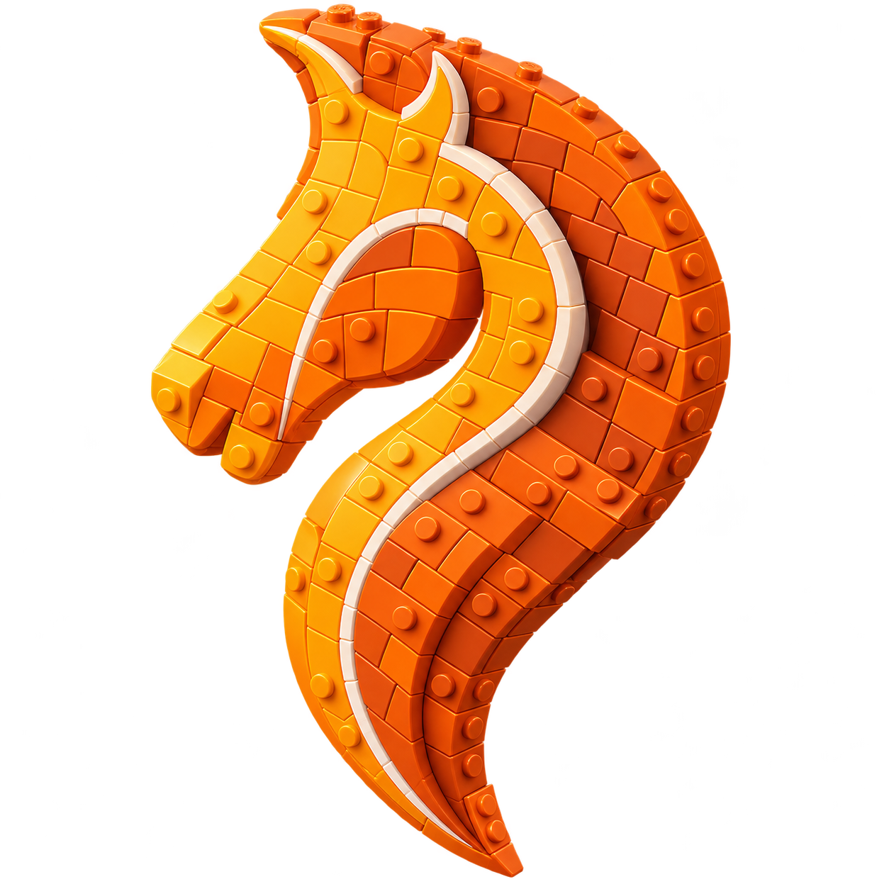 ARABTEAM horse-head mark built from orange and amber toy bricks